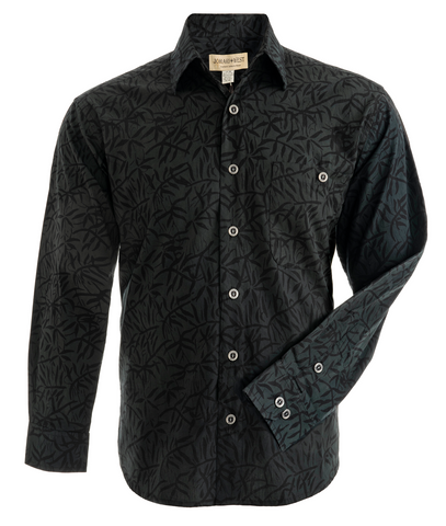 Johari West, Long Sleeve, Black and Green Batik Hawaiian Shirt, Button Down Men's Shirt