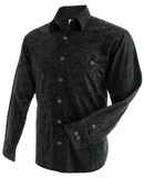 Johari West, Long Sleeve, Black and Green Batik Hawaiian Shirt, Button Down Men's Shirt