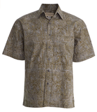 Johari West, Short Sleeve, Gray Batik Hawaiian Shirt, Button Down Men's Shirt