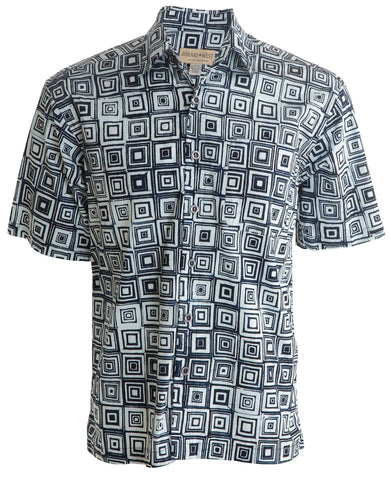 Johari West, Long Sleeve, White and Black Batik Hawaiian Shirt, Button Down Men's Shirt