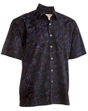 Johari West, Short Sleeve, Blue and Black Batik Hawaiian Shirt, Button Down Men's Shirt