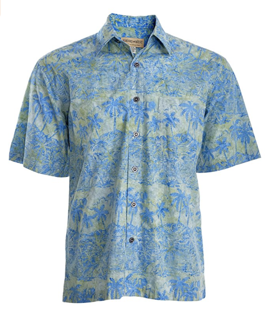 Johari West, Short Sleeve, Blue and Green Batik Hawaiian Shirt, Button Down Men's Shirt