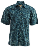 Johari West, Short Sleeve, Green Batik Hawaiian Shirt, Button Down Men's Shirt