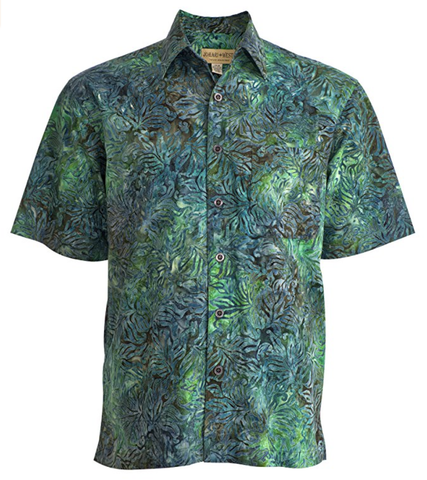 Johari West, Short Sleeve, Green Batik Hawaiian Shirt, Button Down Men's Shirt