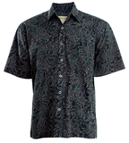 Johari West, Short Sleeve, Black Batik Hawaiian Shirt, Button Down Men's Shirt