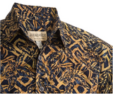 Johari West, Short Sleeve, Blue and Gold Batik Hawaiian Shirt, Button Down Men's Shirt