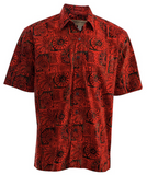 Johari West, Short Sleeve, Red and Black Batik Hawaiian Shirt, Button Down Men's Shirt