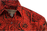 Johari West, Short Sleeve, Red and Black Batik Hawaiian Shirt, Button Down Men's Shirt