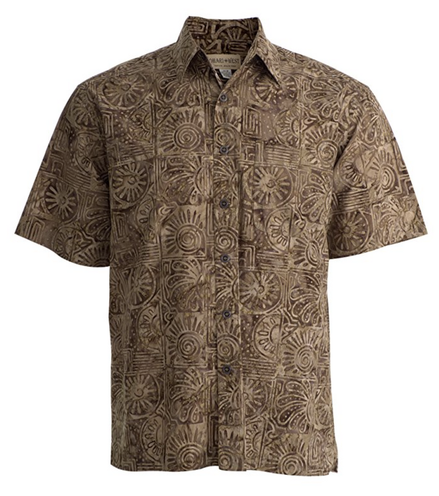 Johari West, Short Sleeve, Brown Batik Hawaiian Shirt, Button Down Men's Shirt