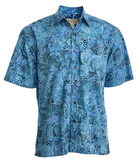 Johari West, Short Sleeve, Blue Batik Hawaiian Shirt, Button Down Men's Shirt