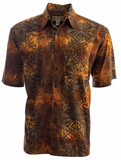 Johari West, Short Sleeve, Yellow and Orange and Green Batik Hawaiian Shirt, Button Down Men's Shirt