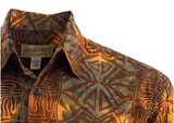 Johari West, Short Sleeve, Yellow and Orange and Green Batik Hawaiian Shirt, Button Down Men's Shirt