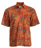 Johari West, Short Sleeve, Orange Batik Hawaiian Shirt, Button Down Men's Shirt