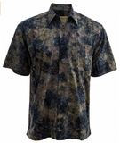 Johari West, Short Sleeve, Blue and Gray Batik Hawaiian Shirt, Button Down Men's Shirt