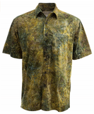 Johari West, Short Sleeve, Green and Yellow Batik Hawaiian Shirt, Button Down Men's Shirt