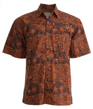 Johari West, Short Sleeve, Orange Batik Hawaiian Shirt, Button Down Men's Shirt