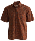 Johari West, Short Sleeve, Orange Batik Hawaiian Shirt, Button Down Men's Shirt