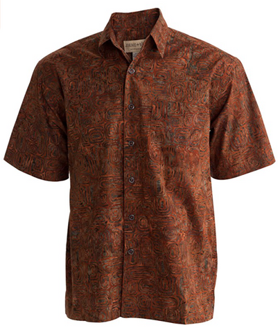 Johari West, Short Sleeve, Orange Batik Hawaiian Shirt, Button Down Men's Shirt