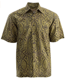Johari West, Short Sleeve, Green Batik Hawaiian Shirt, Button Down Men's Shirt