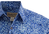 Johari West, Short Sleeve, Blue Batik Hawaiian Shirt, Button Down Men's Shirt