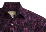 Johari West, Short Sleeve, Purple Batik Hawaiian Shirt, Button Down Men's Shirt