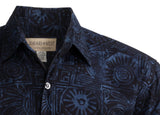 Johari West, Short Sleeve, Blue and Black Batik Hawaiian Shirt, Button Down Men's Shirt